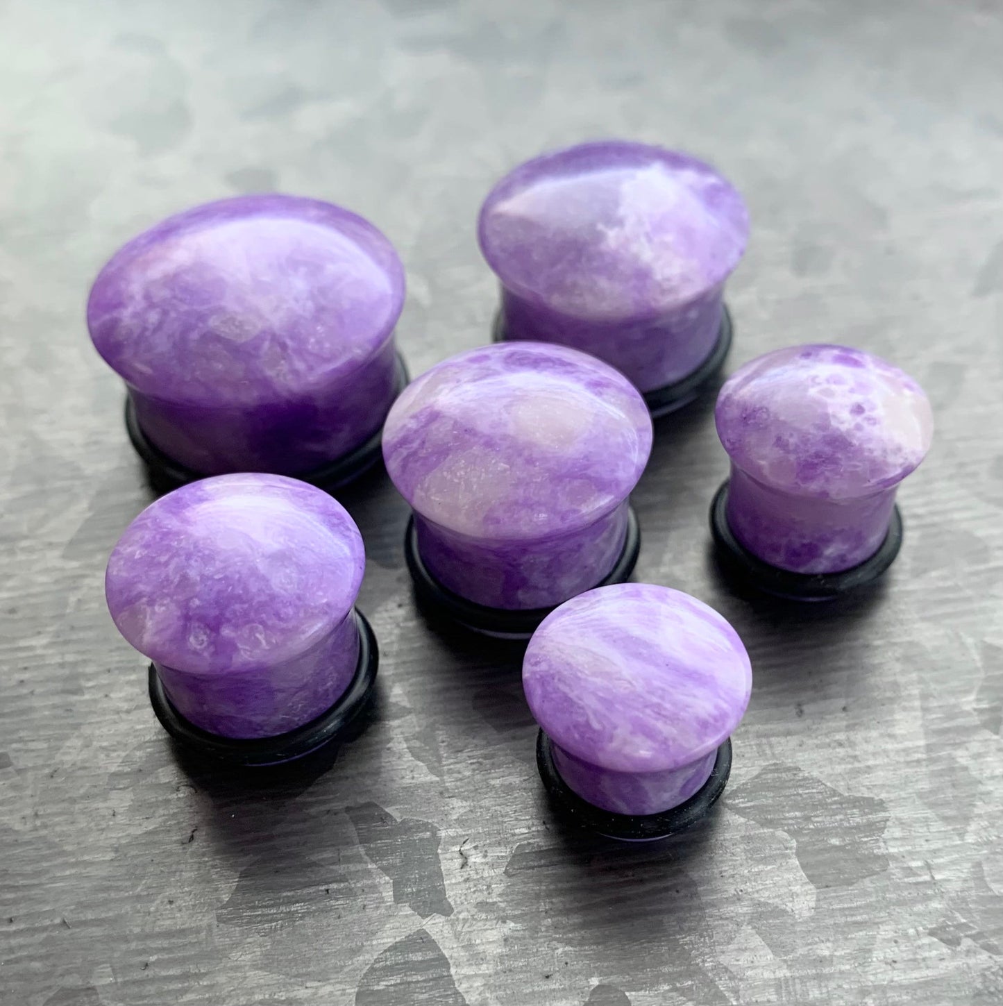 PAIR of Stunning Purple Howlite Single Flare Stone Plugs with O-Rings - Gauges 1/2" (12.5mm) up to 7/8" (22mm) available!