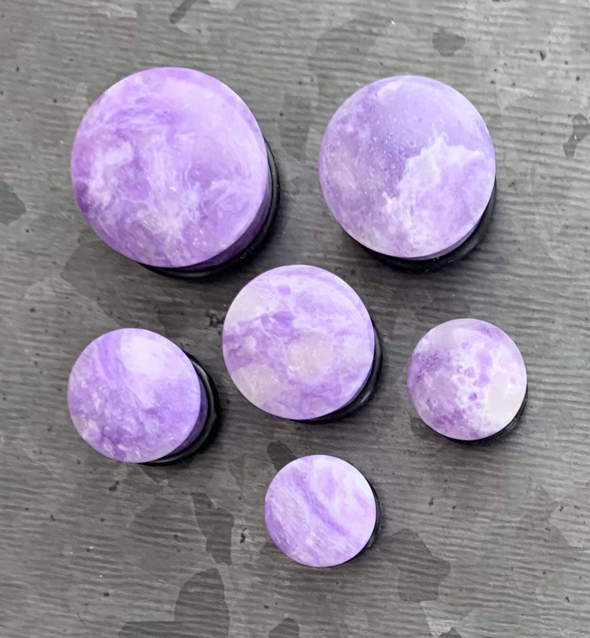 PAIR of Stunning Purple Howlite Single Flare Stone Plugs with O-Rings - Gauges 1/2" (12.5mm) up to 7/8" (22mm) available!