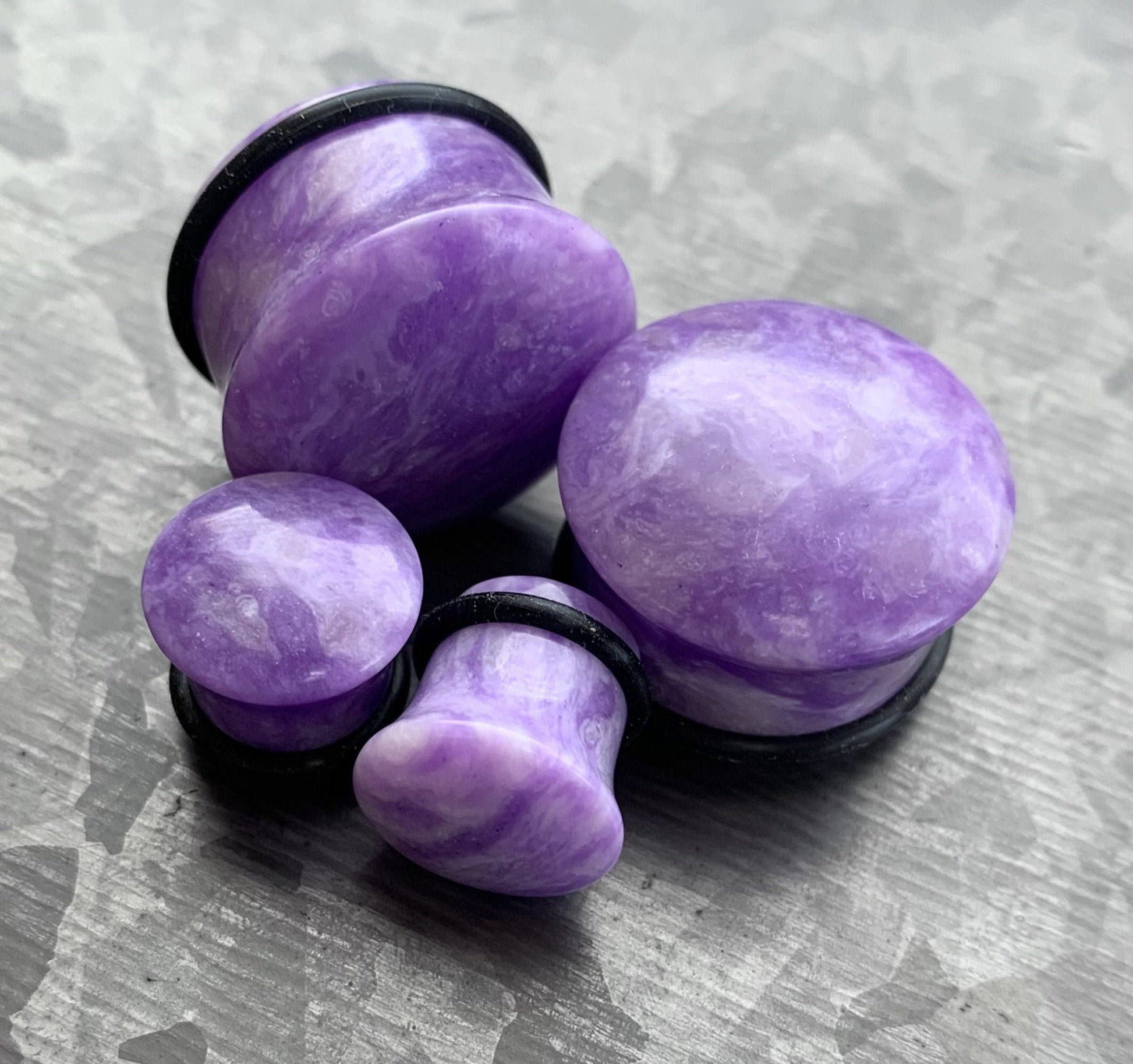 PAIR of Stunning Purple Howlite Single Flare Stone Plugs with O-Rings - Gauges 1/2" (12.5mm) up to 7/8" (22mm) available!