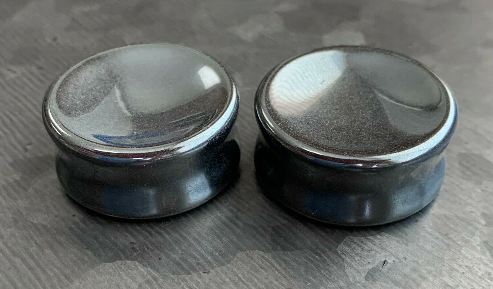 PAIR of Beautiful Concave Hematite Organic Stone Double Flare Plugs - Gauges 2g (6mm) up to 1" (25mm) available!