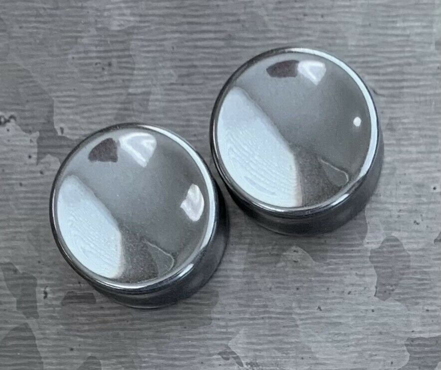 PAIR of Beautiful Concave Hematite Organic Stone Double Flare Plugs - Gauges 2g (6mm) up to 1" (25mm) available!
