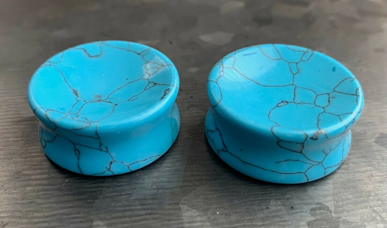 PAIR of Unique Concave Turquoise Organic Stone Double Flare Plugs - Gauges 6g (4mm) up to 1" (25mm) available!
