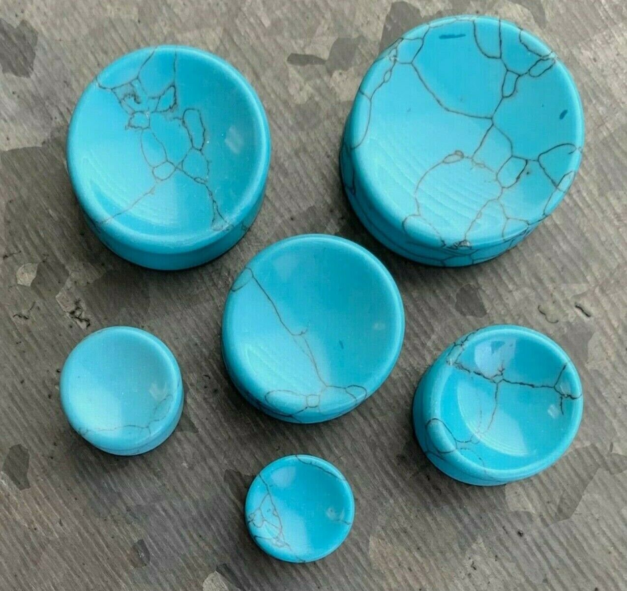 PAIR of Unique Concave Turquoise Organic Stone Double Flare Plugs - Gauges 6g (4mm) up to 1" (25mm) available!