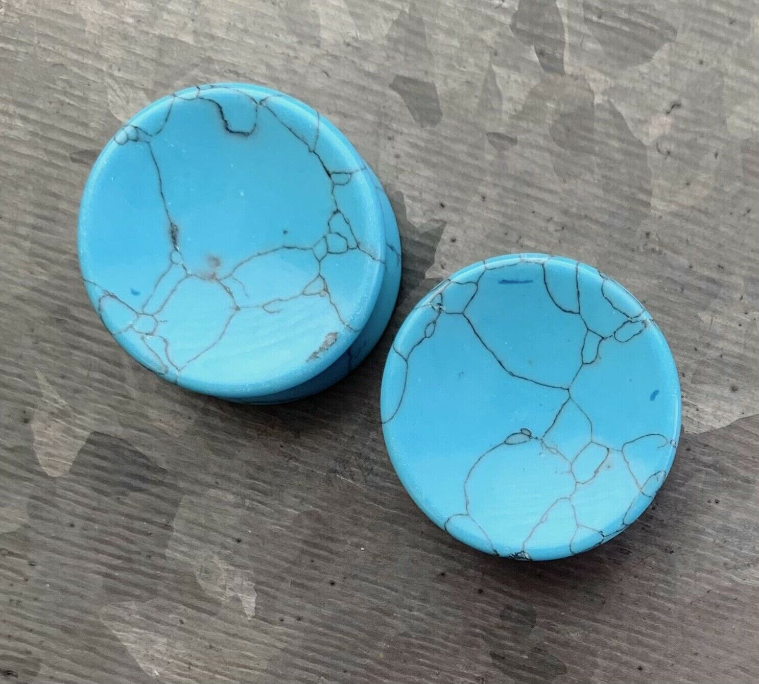 PAIR of Unique Concave Turquoise Organic Stone Double Flare Plugs - Gauges 6g (4mm) up to 1" (25mm) available!