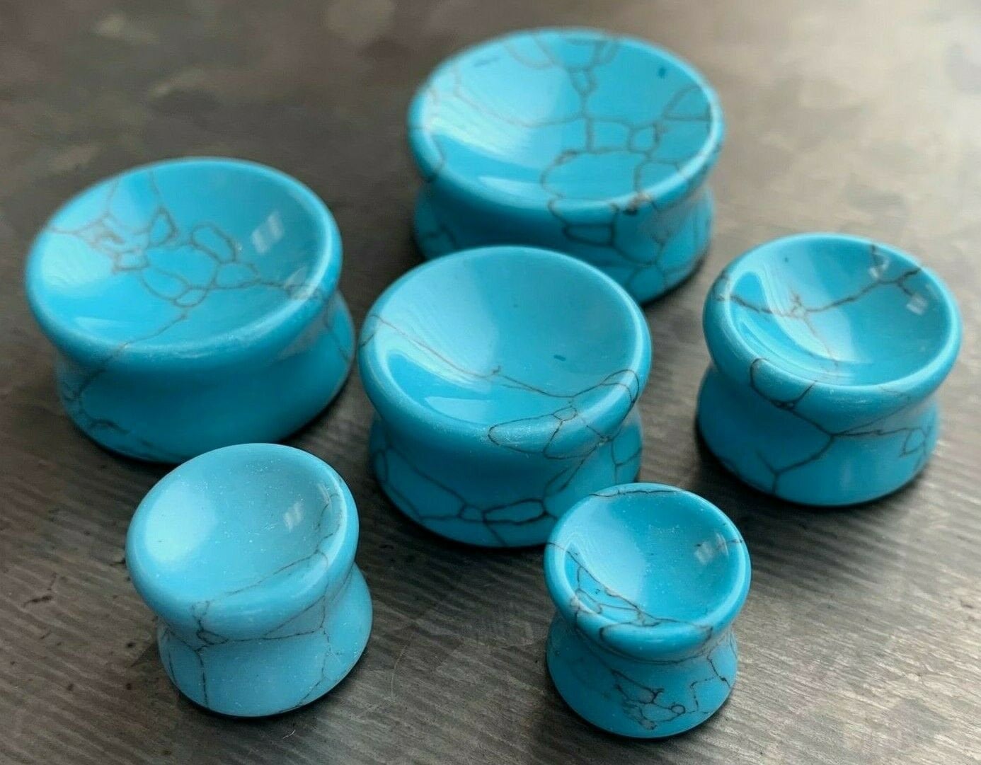 PAIR of Unique Concave Turquoise Organic Stone Double Flare Plugs - Gauges 6g (4mm) up to 1" (25mm) available!