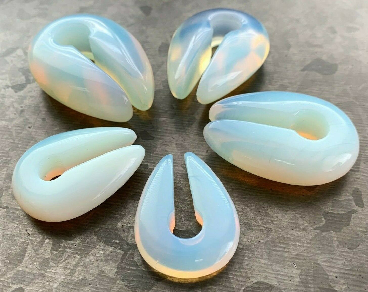 Pair of Stunning Opalite Keyhole Hanger Ear Weight Tunnels/Plugs - Gauge 0g (8mm) thru 5/16 (16mm) available!