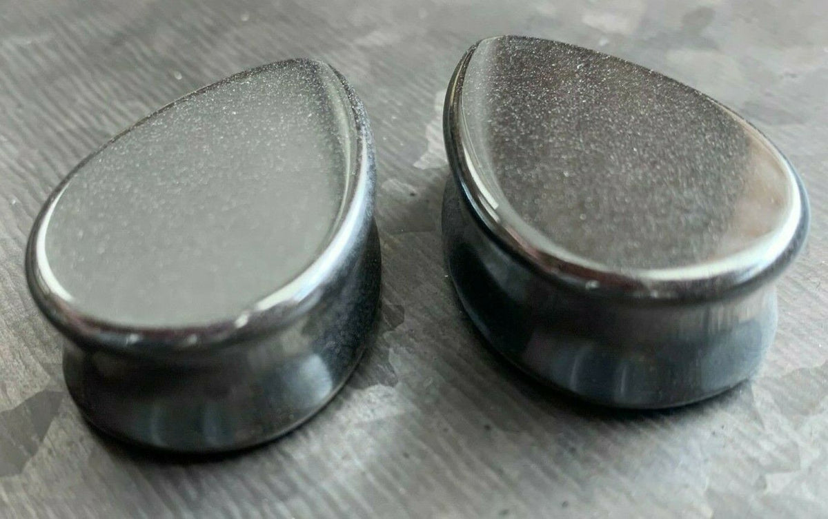 PAIR of Unique Hematite Organic Teardrop / Tear Drop Stone Double Flare Plugs - Gauges 2g (6mm) up to 1" (25mm) available!
