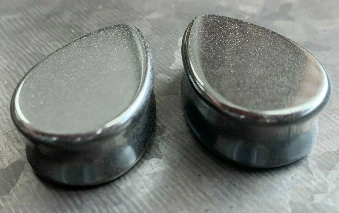 PAIR of Unique Hematite Organic Teardrop / Tear Drop Stone Double Flare Plugs - Gauges 2g (6mm) up to 1" (25mm) available!