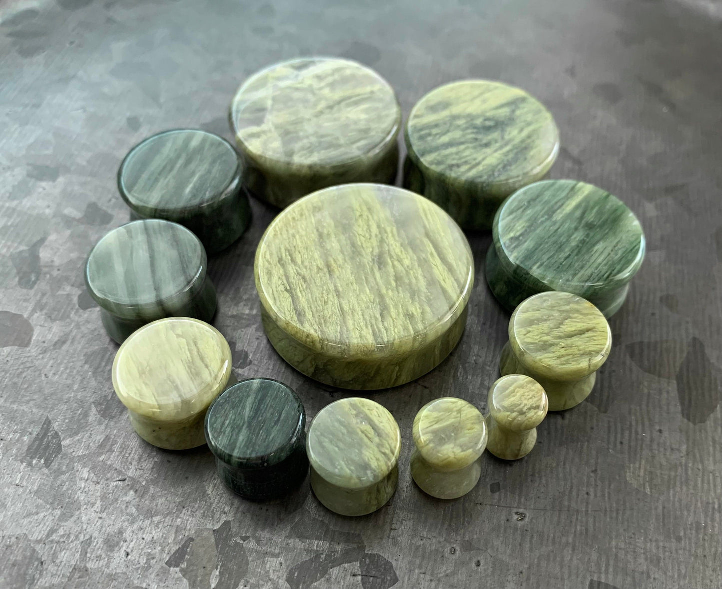 PAIR of Beautiful Green Jasper Organic Stone Double Flare Stone Plugs/Tunnels - Gauges 2g (6mm) up to 1&1/4" (32mm) available!