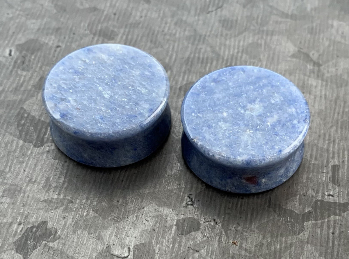 PAIR of Stunning Blue Aventurine Natural Organic Stone Double Flare Stone Plugs/Tunnels - Gauges 2g (6mm) up to 1" (25mm) available!