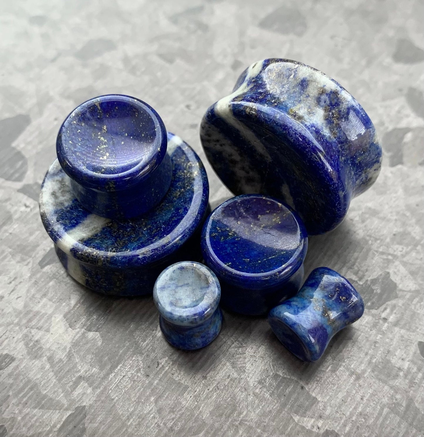 PAIR of Unique Concave Lapis Lazuli Organic Stone Plugs - ONLY 14mm and 19mm remain!