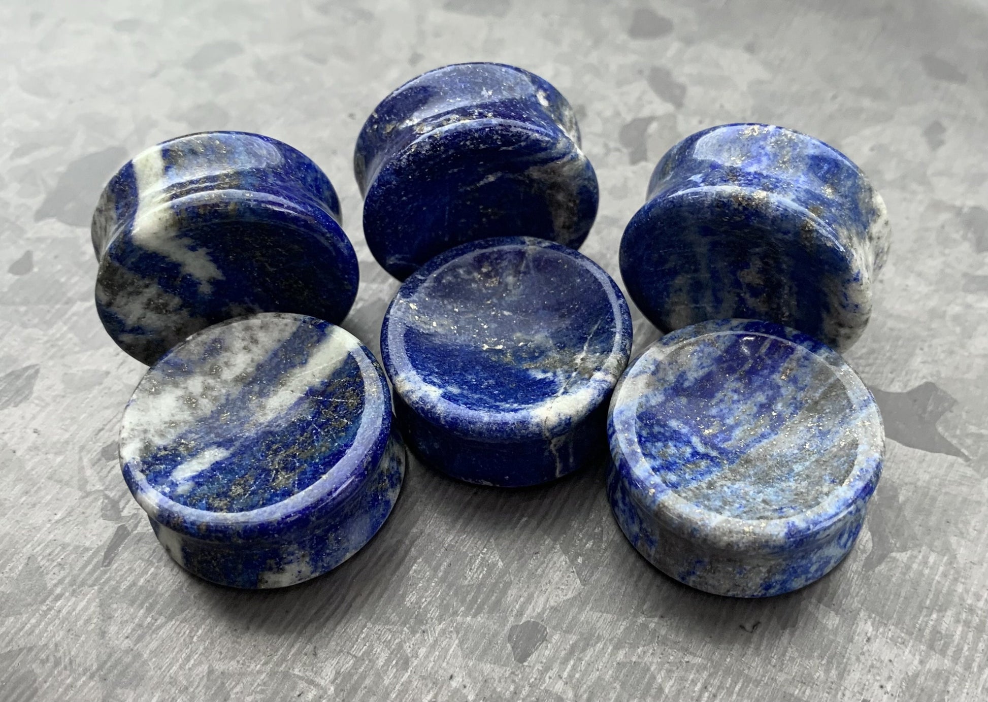 PAIR of Unique Concave Lapis Lazuli Organic Stone Plugs - ONLY 14mm and 19mm remain!