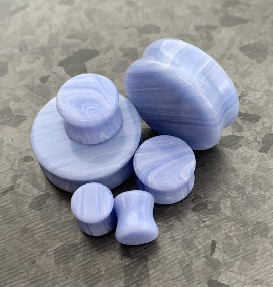 Pair of Unique Blue Lace Agate Stone Double Flare Plugs - Gauges 2g(6.5mm) through 1&1/4"(32mm) available!