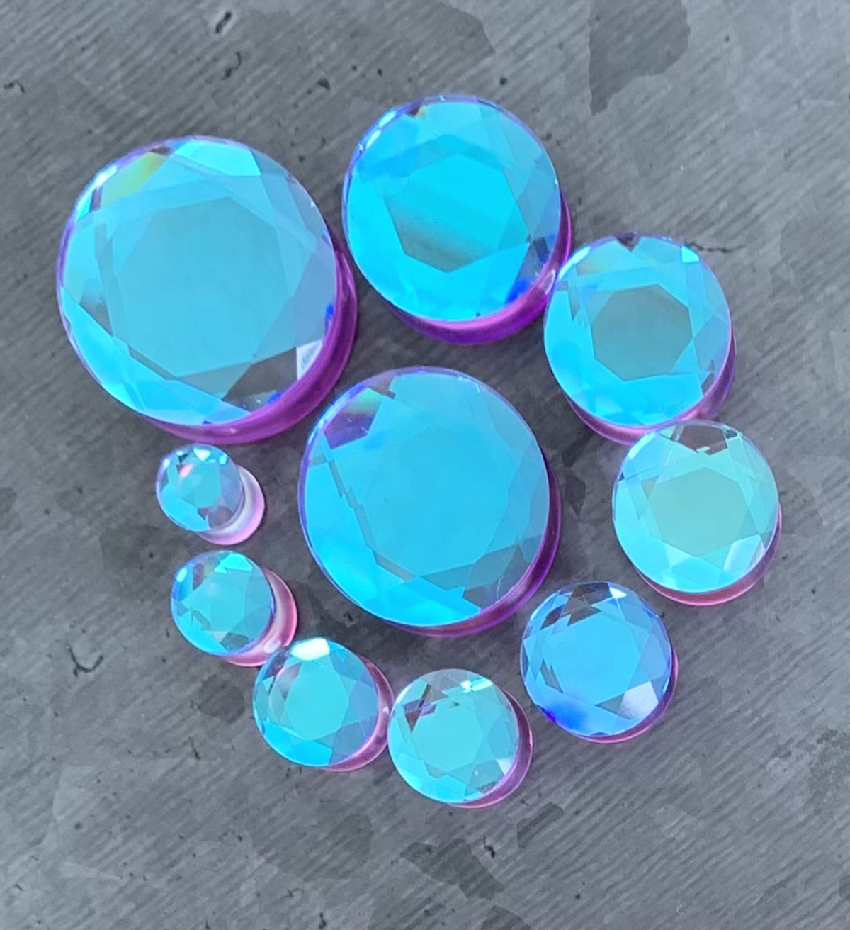 PAIR of Stunning Faceted Mermaid Iridescent Glass Double Flare Plugs - Gauges 2g (6.5mm) thru 1" (25mm) available!