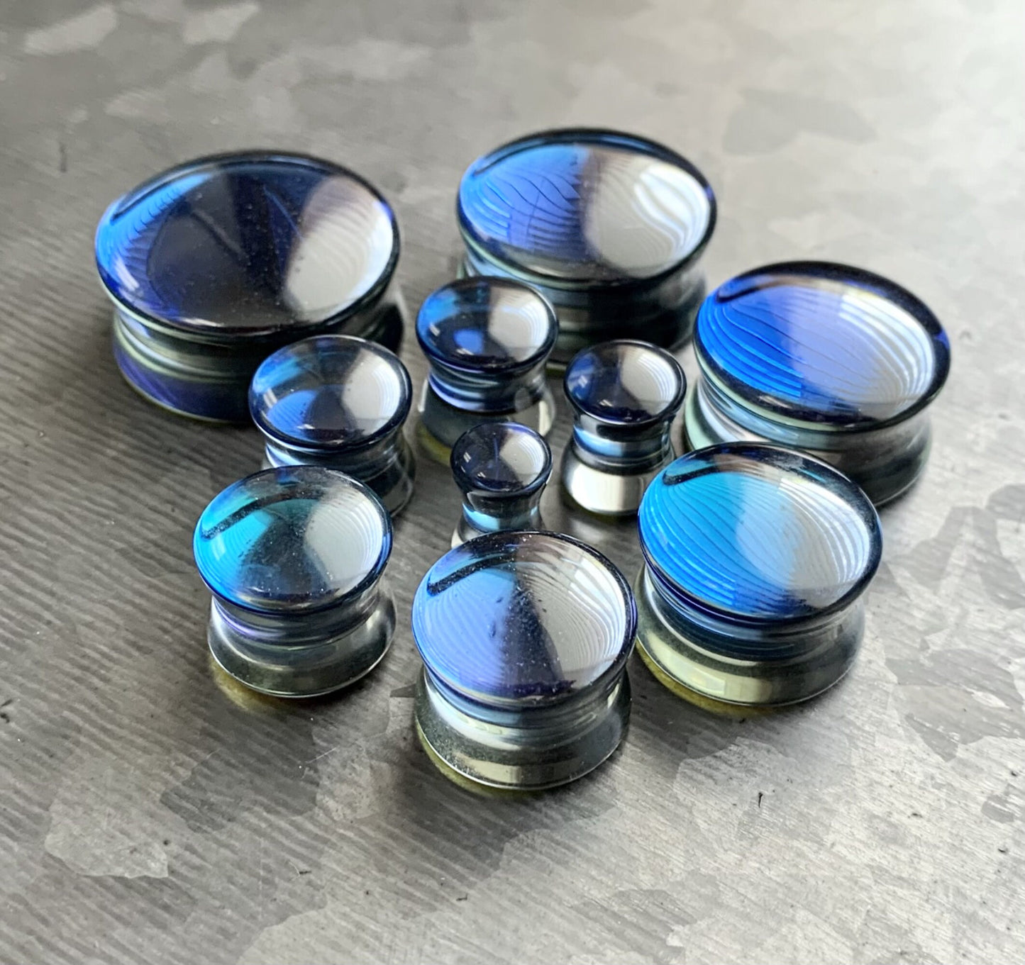 PAIR of Stunning Midnight Moonstone Iridescent Glass Double Flare Plugs - Gauges 2g (6.5mm) thru 32mm!