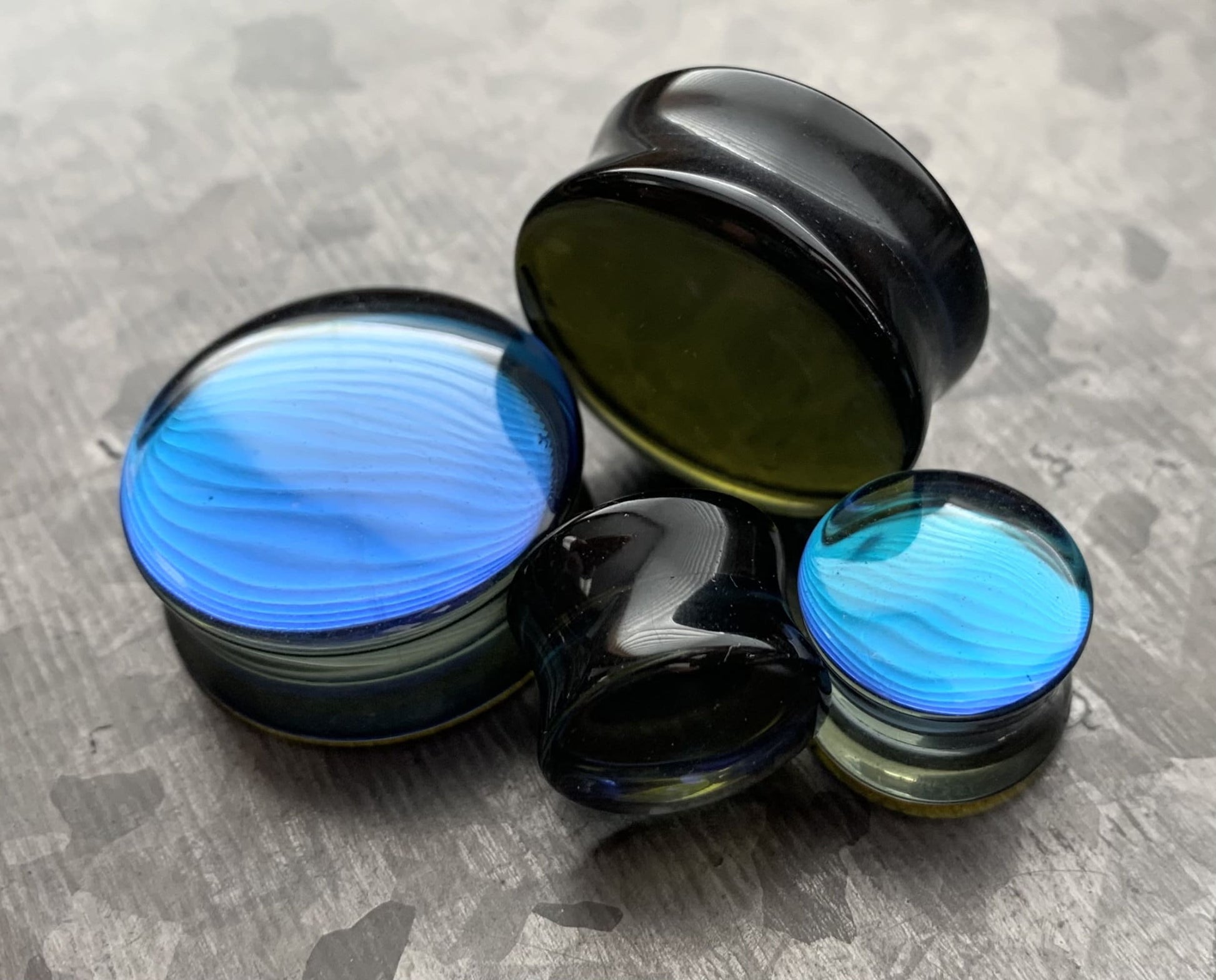 PAIR of Stunning Midnight Moonstone Iridescent Glass Double Flare Plugs - Gauges 2g (6.5mm) thru 32mm!