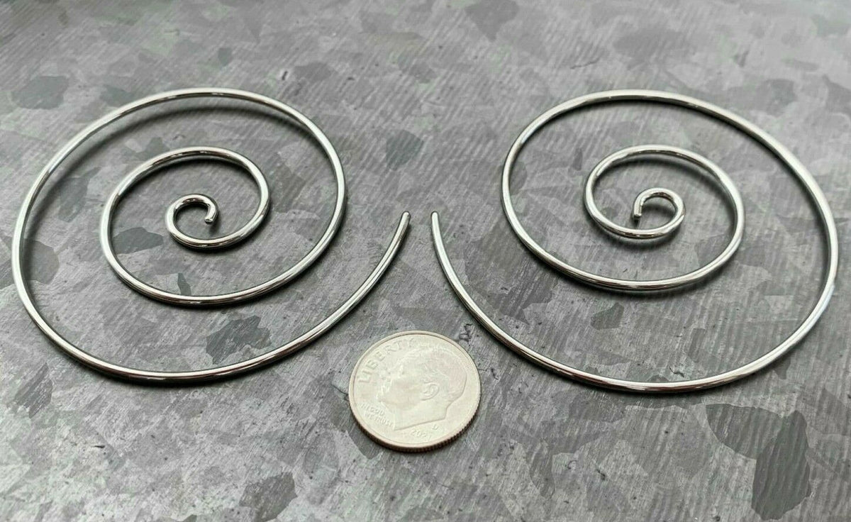 PAIR of Unique Large Steel Spiral Coiled Tapers - Gauges 14g (1.6mm) and 16g (1.2mm) available!
