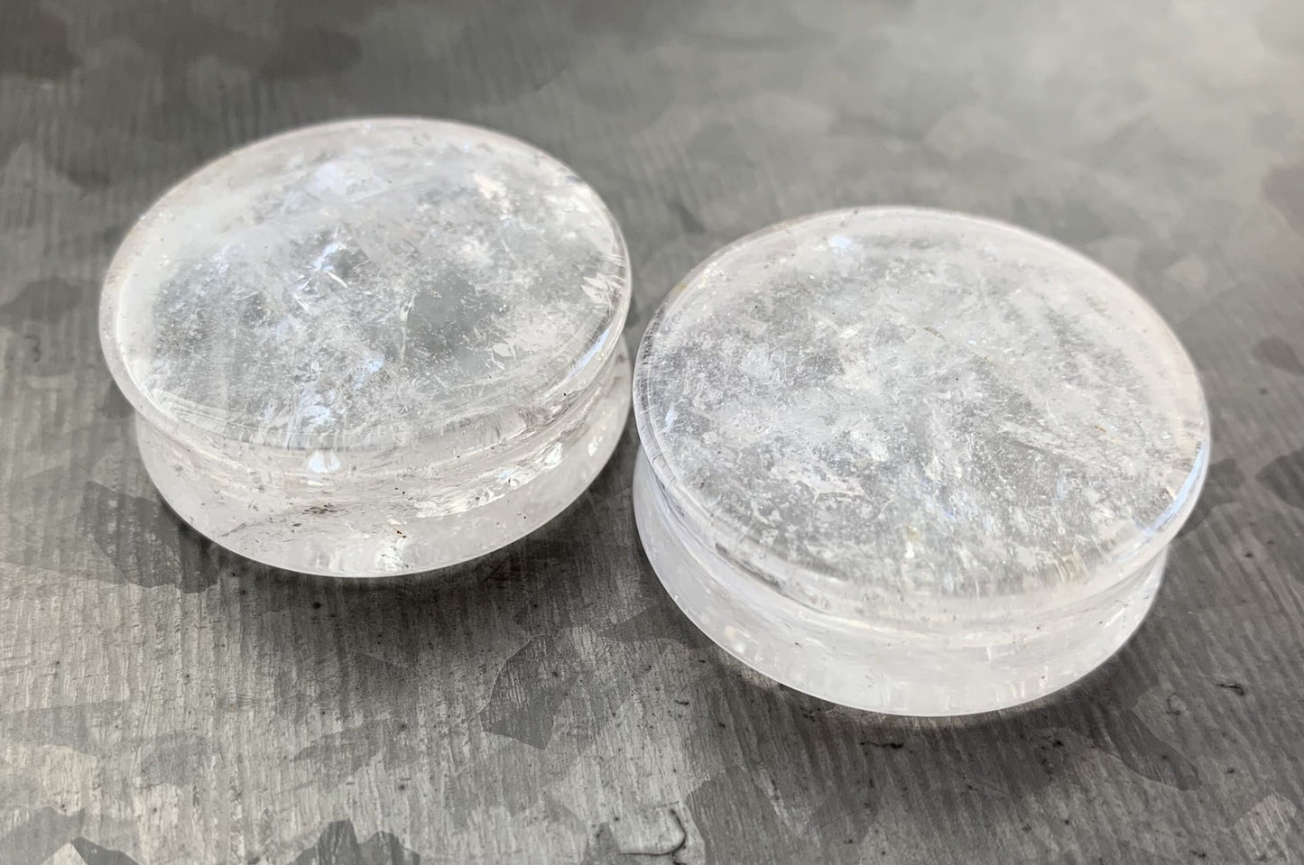 PAIR of Stunning Clear Quartz Natural Organic Stone Double Flare Plugs - Gauges 2g (6.5mm) thru 1&1/4" (32mm) available!