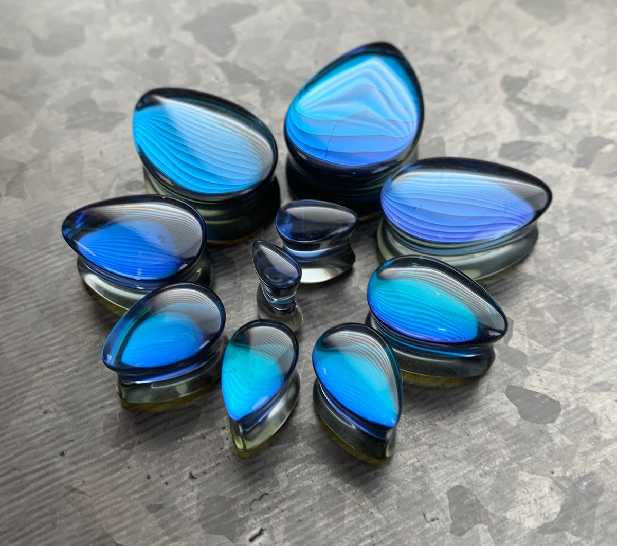 PAIR of Unique Midnight Moonstone Iridescent Double Flare Glass Teardrop Plugs - Gauges 2g (6mm) thru 1" (25mm) available!