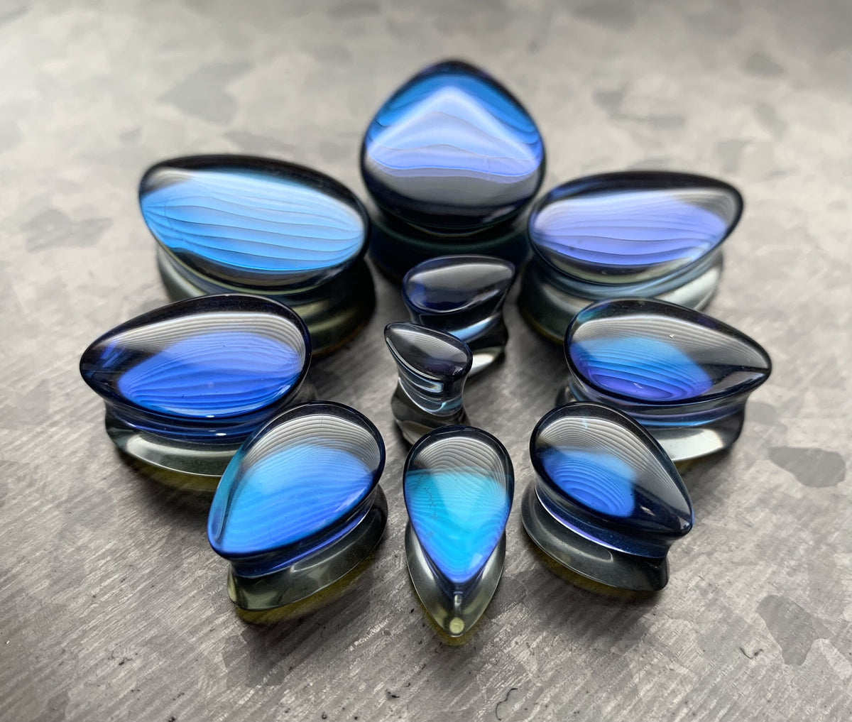 PAIR of Unique Midnight Moonstone Iridescent Double Flare Glass Teardrop Plugs - Gauges 2g (6mm) thru 1" (25mm) available!