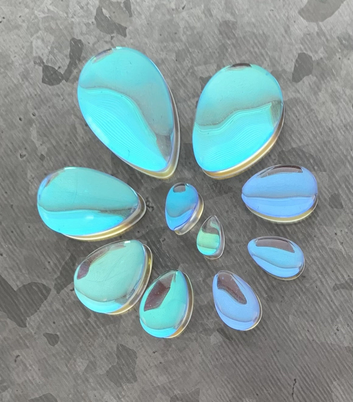 PAIR of Stunning Luminous Moonstone Iridescent Glass Teardrop Double Flare Plugs - Gauges 2g (6.5mm) thru 1"(25mm) available!