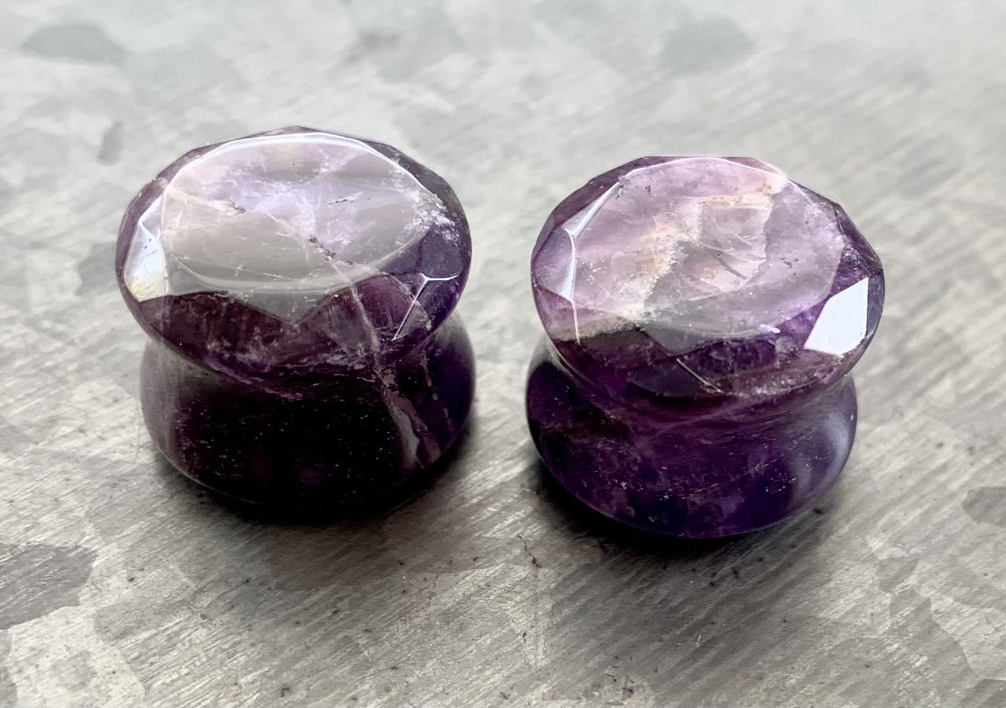 PAIR of Stunning Faceted Organic Amethyst Stone Double Flare Plugs - Gauges 4g (5mm) through 5/8" (16mm) available!