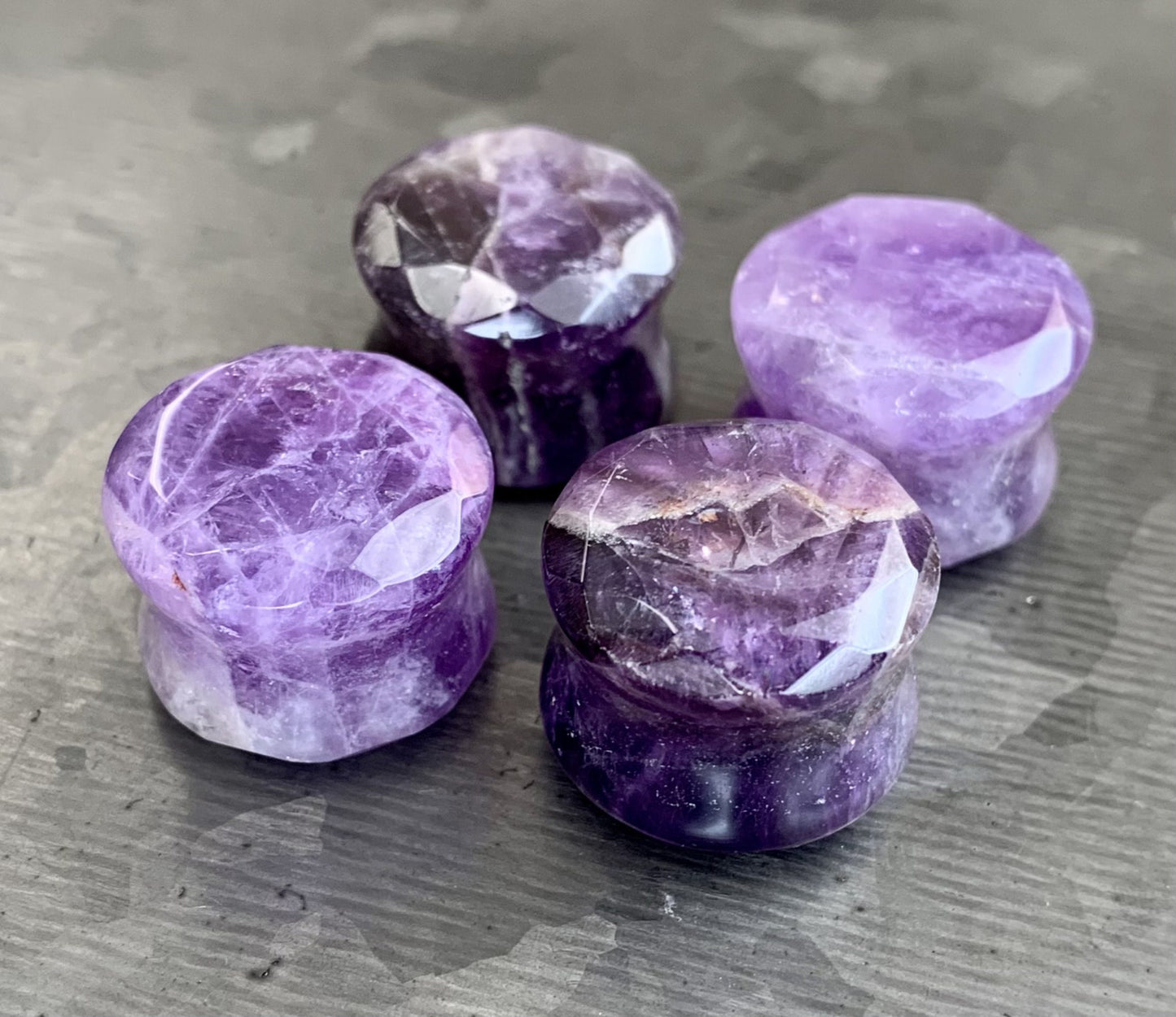 PAIR of Stunning Faceted Organic Amethyst Stone Double Flare Plugs - Gauges 4g (5mm) through 5/8" (16mm) available!