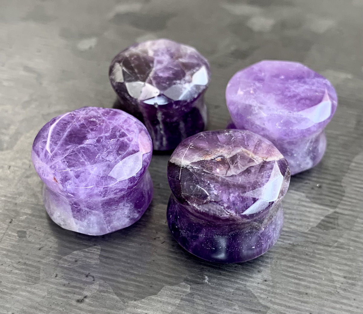 PAIR of Stunning Faceted Organic Amethyst Stone Double Flare Plugs - Gauges 4g (5mm) through 5/8" (16mm) available!