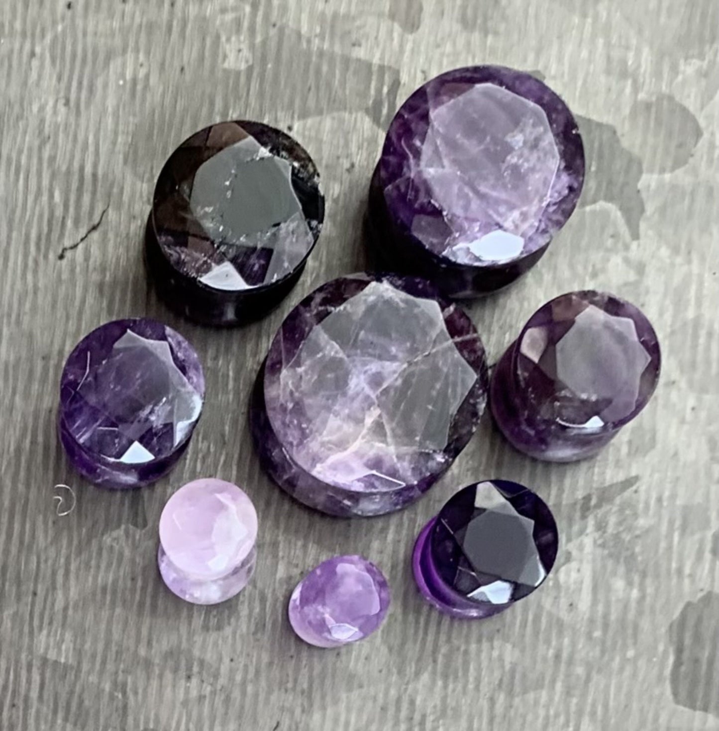 PAIR of Stunning Faceted Organic Amethyst Stone Double Flare Plugs - Gauges 4g (5mm) through 5/8" (16mm) available!