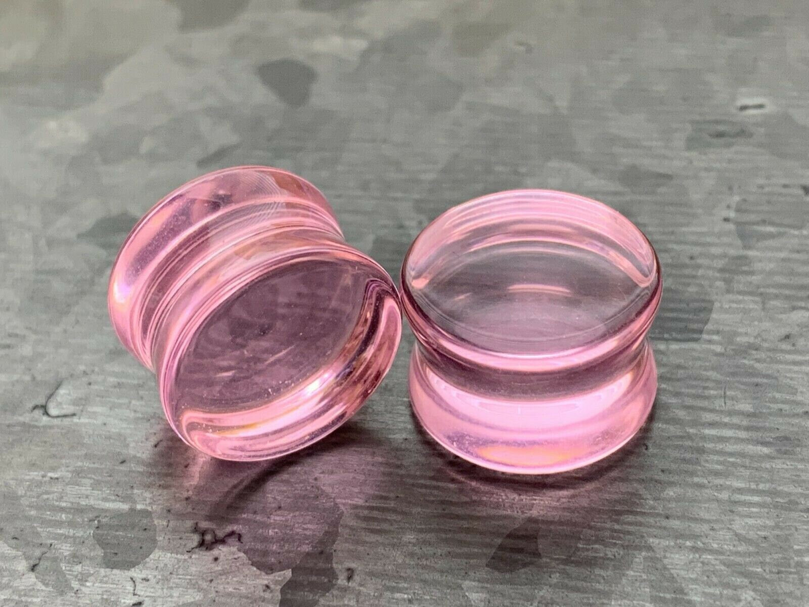 PAIR of Beautiful Flat Glass Double Flare Plugs - Black, Clear, White, Purple, Blue and Pink available!