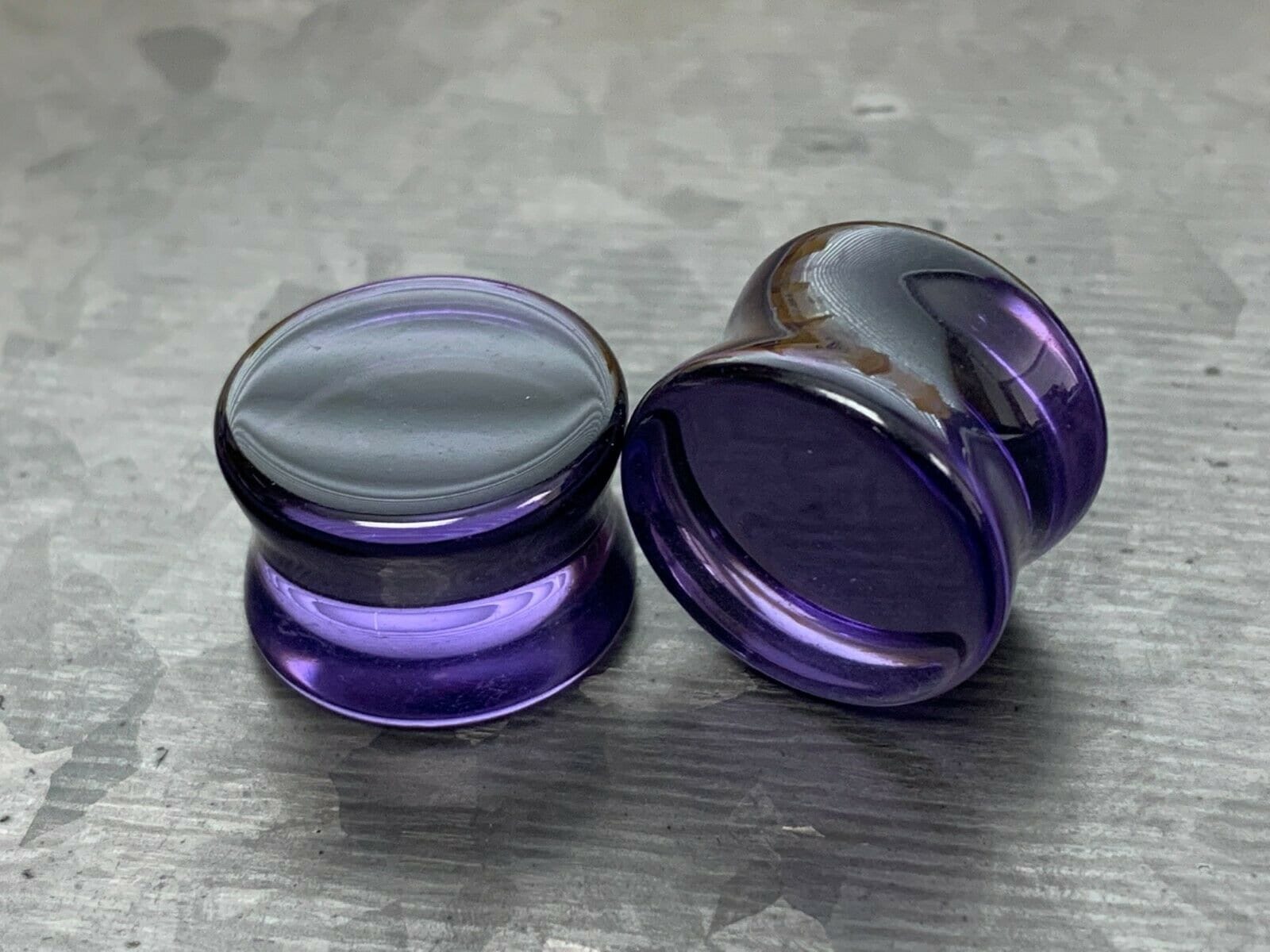 PAIR of Beautiful Flat Glass Double Flare Plugs - Black, Clear, White, Purple, Blue and Pink available!