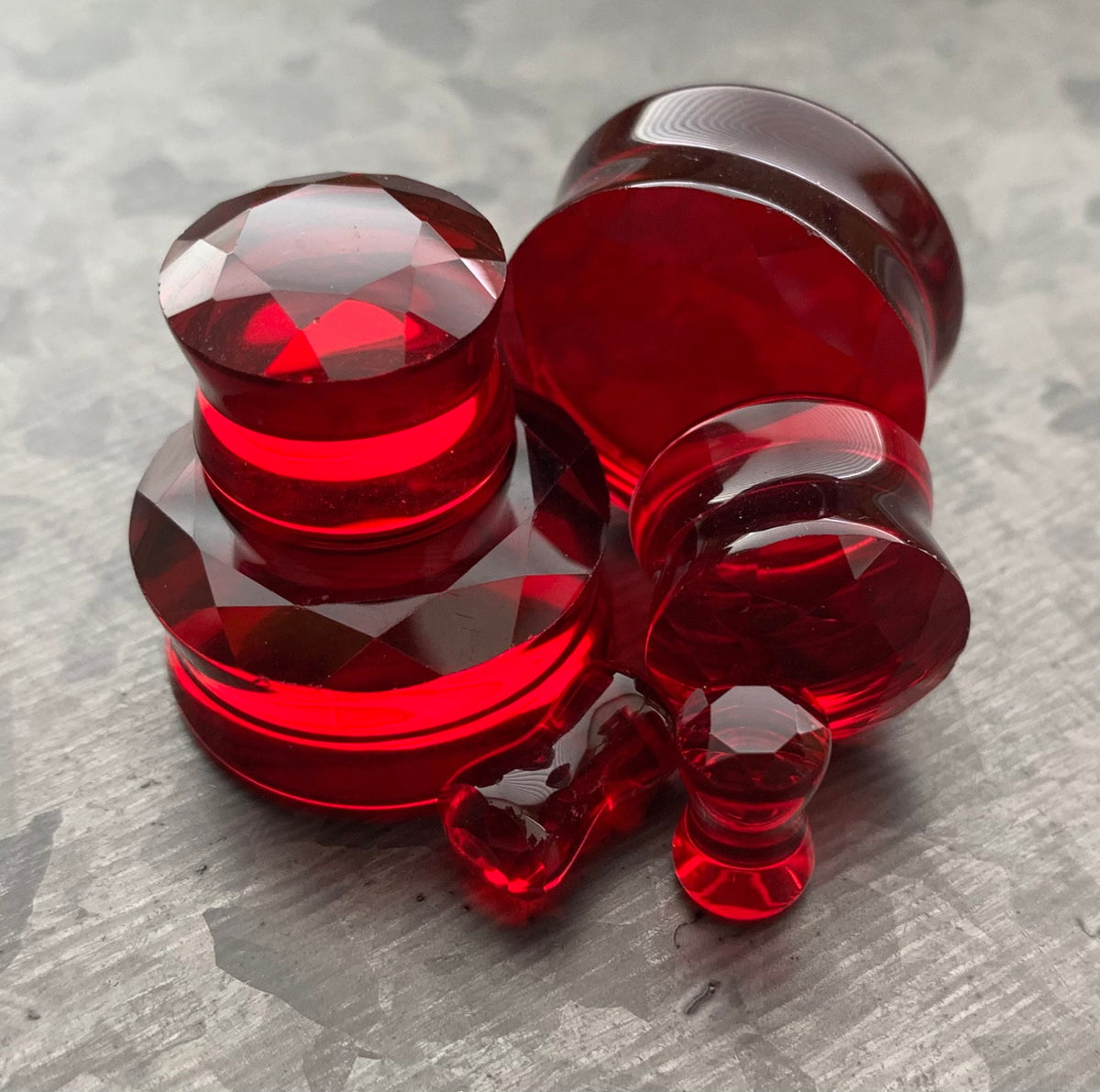 PAIR of Stunning Faceted Glass Double Flare Plugs - Black, Clear, Pink, Red, Purple and Teal Available!