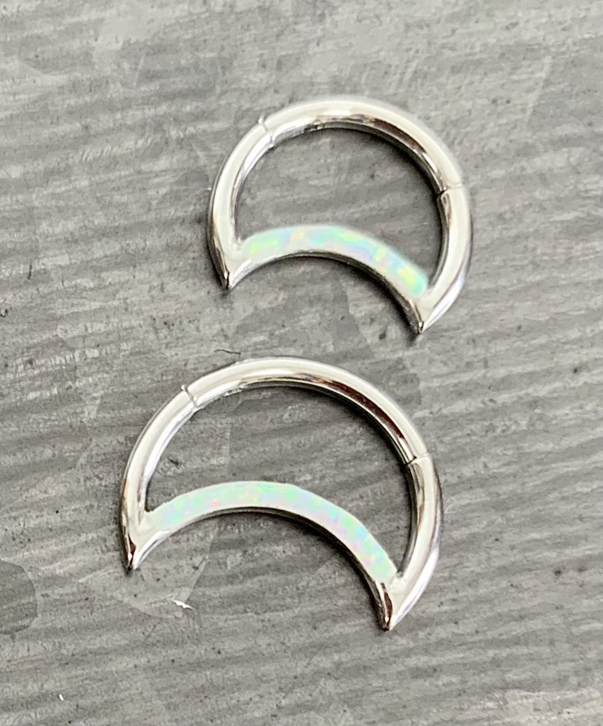 1 Piece Stunning Crescent Moon Opal Steel Front Hinged Segment Ring -16g - Choose 8mm or 10mm - Can be used for Septum, Helix & Daith!
