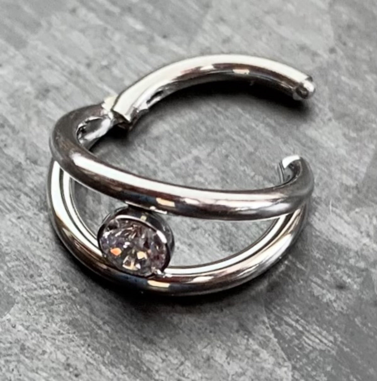 1 Piece Stunning Double Hoop Surgical Steel CZ Gem Hinged Segment Ring - 16g , 8mm - Can be used for Septum, Helix & Daith!