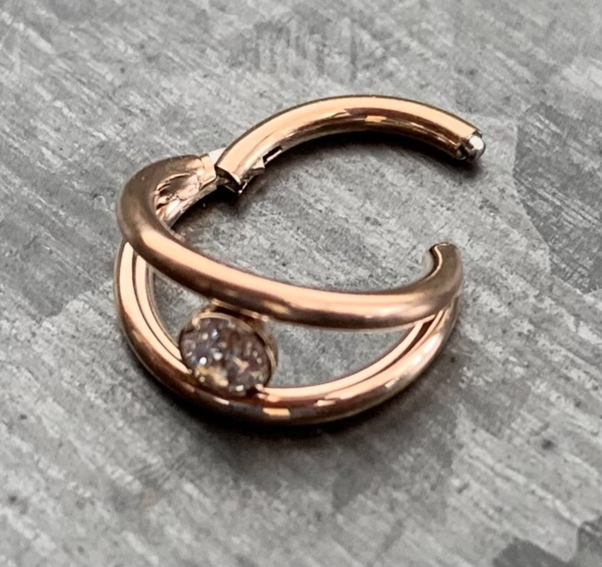 1 Piece Stunning Double Hoop Surgical Steel CZ Gem Hinged Segment Ring - 16g , 8mm - Can be used for Septum, Helix & Daith!