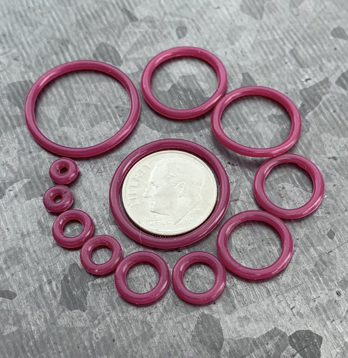 10 pack of Fuschia Replacement O-Rings Bands for Plugs or Tunnels - 13 more colors available!