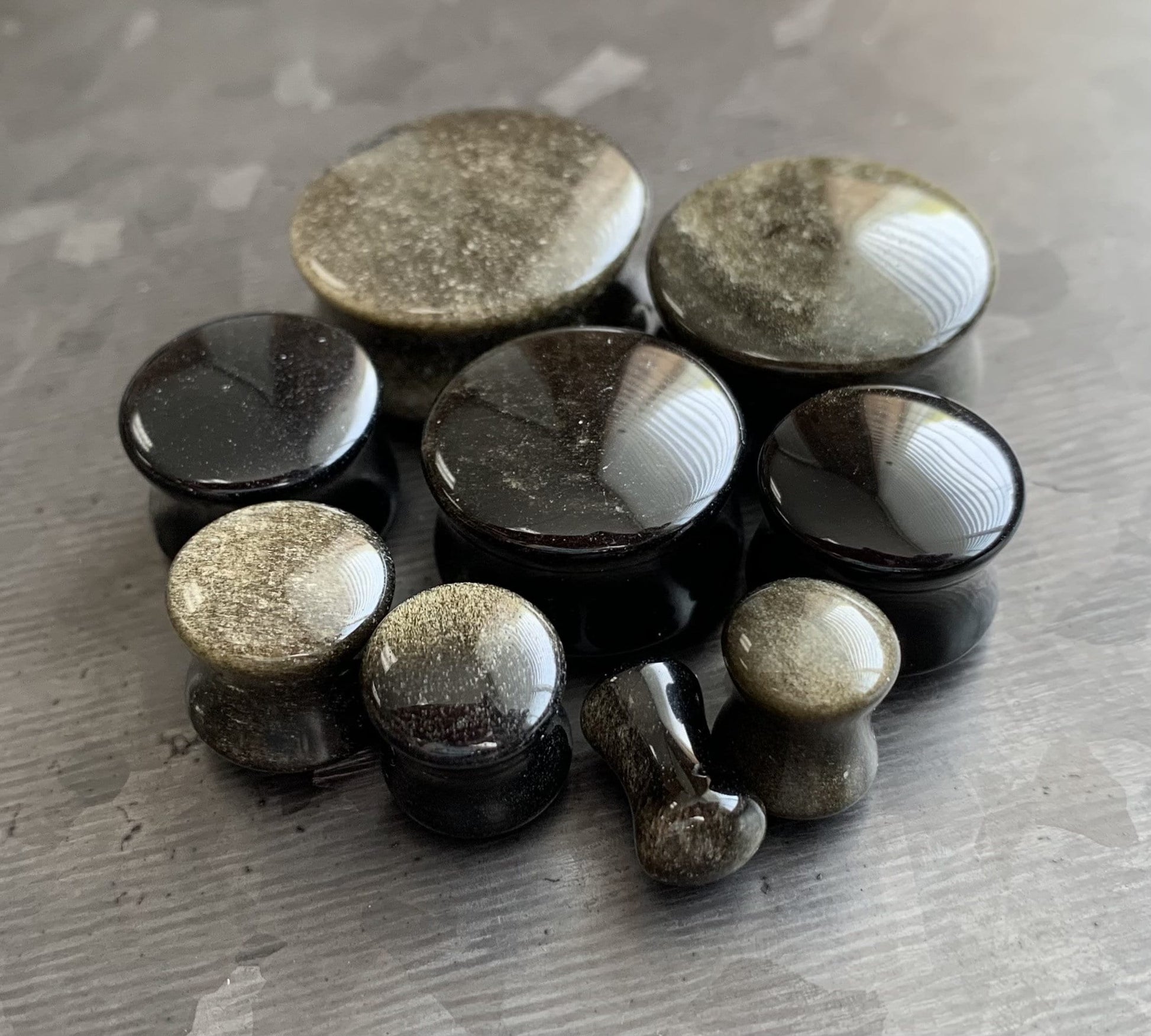 PAIR of Stunning Golden Obsidian Organic Double Flare Stone Plugs - Gauges 2g (8mm) up thru 1" (25mm) available!