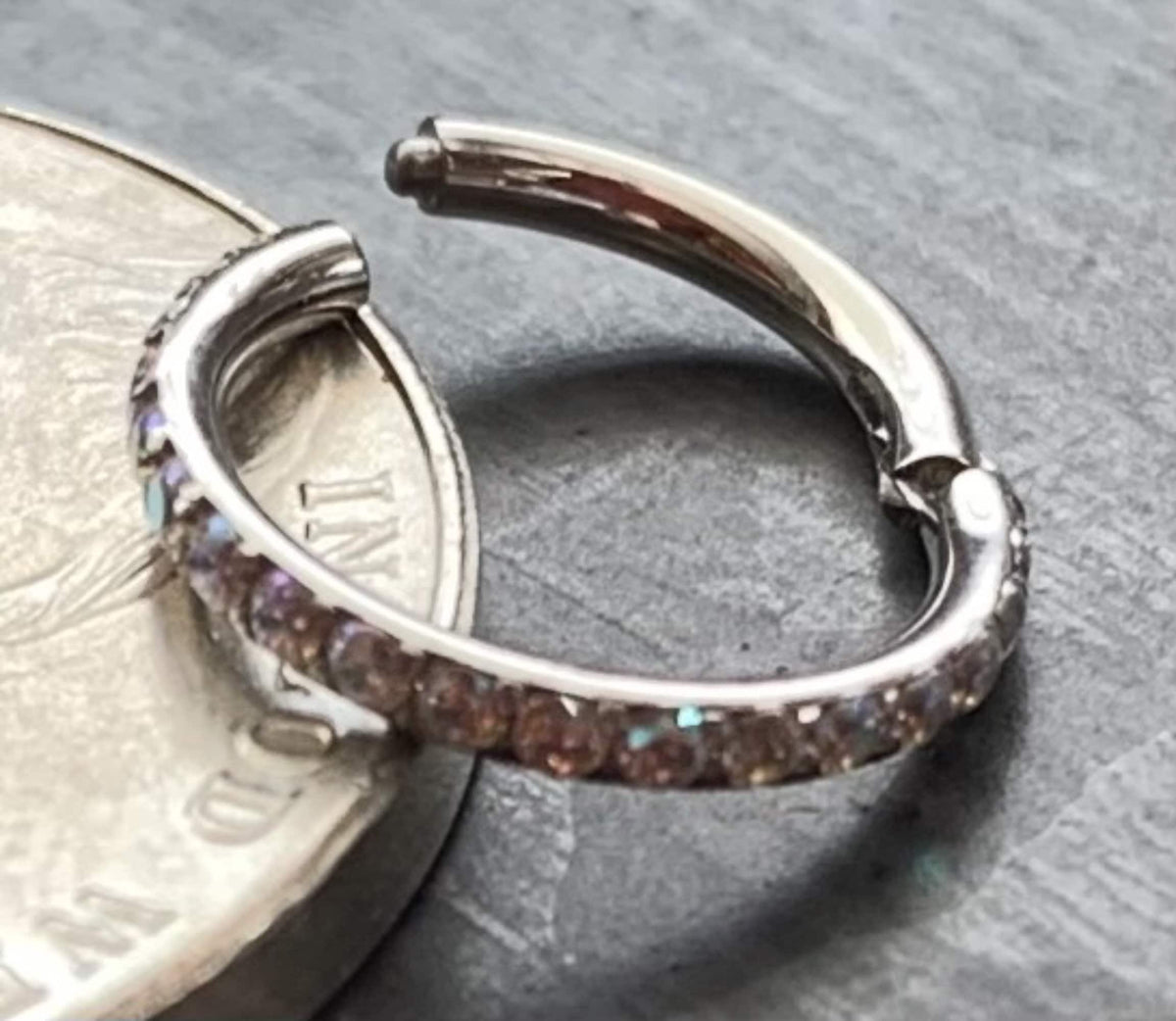1pc Stunning 316L Surgical Steel with CNC Set CZ Gems Hinged Segment Ring / Hoop - Gauge 18g, 16g or 14g Diameter 10mm or 8mm available!