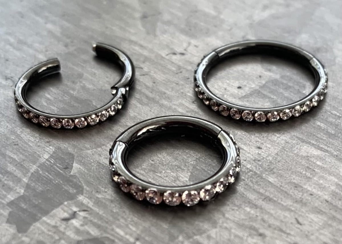 1pc Stunning 316L Surgical Steel with CNC Set CZ Gems Hinged Segment Ring / Hoop - Gauge 18g, 16g or 14g Diameter 10mm or 8mm available!
