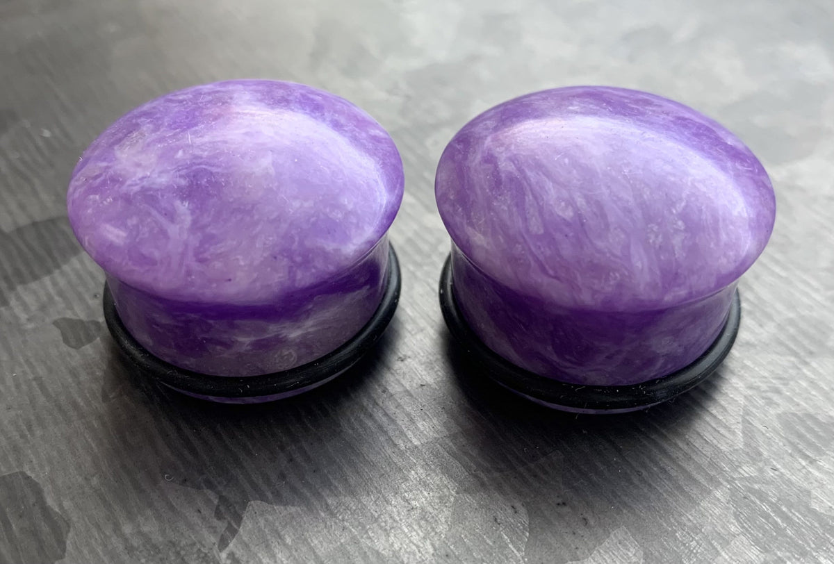 PAIR of Stunning Purple Howlite Single Flare Stone Plugs with O-Rings - Gauges 1/2" (12.5mm) up to 7/8" (22mm) available!