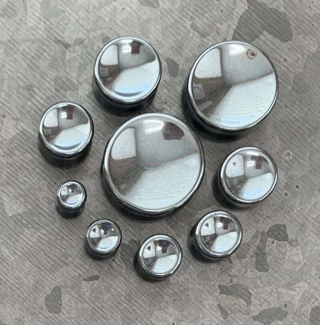 PAIR of Beautiful Concave Hematite Organic Stone Double Flare Plugs - Gauges 2g (6mm) up to 1" (25mm) available!