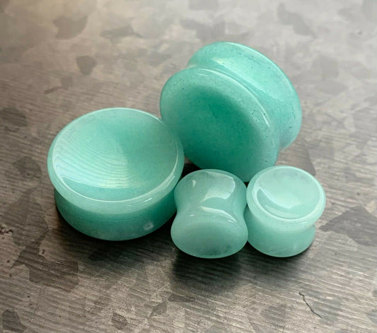 PAIR of Stunning Concave Amazonite Organic Stone Double Flare Plugs - Gauges 2g (6mm) up to 1" (25mm) available!