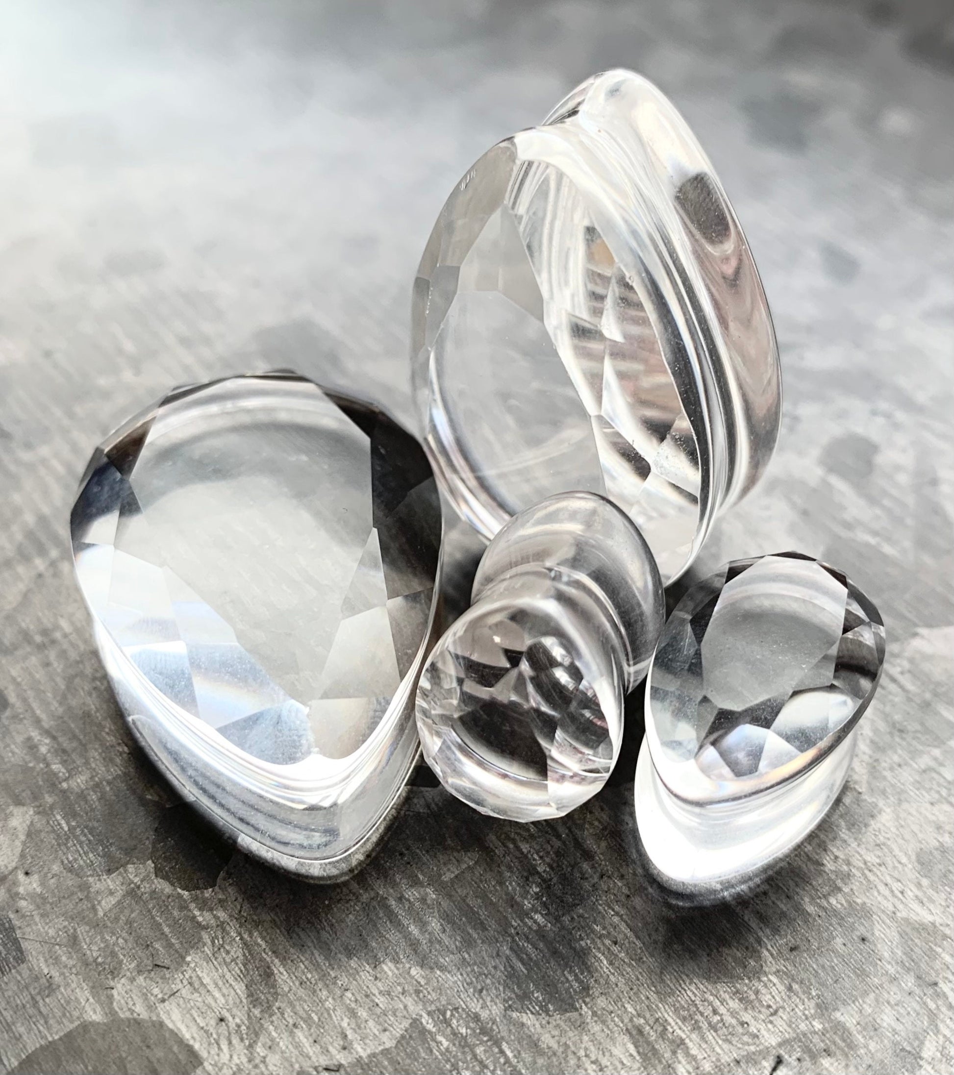 PAIR of Stunning Faceted Clear Glass Teardrop / Tear Drop Double Flare Plugs - Gauges 0g (8mm) up to 1" (25mm) available!