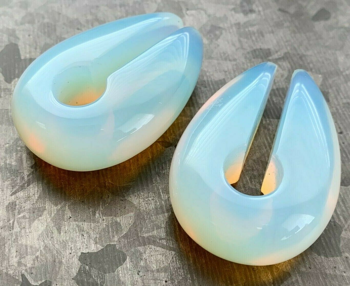 Pair of Stunning Opalite Keyhole Hanger Ear Weight Tunnels/Plugs - Gauge 0g (8mm) thru 5/16 (16mm) available!