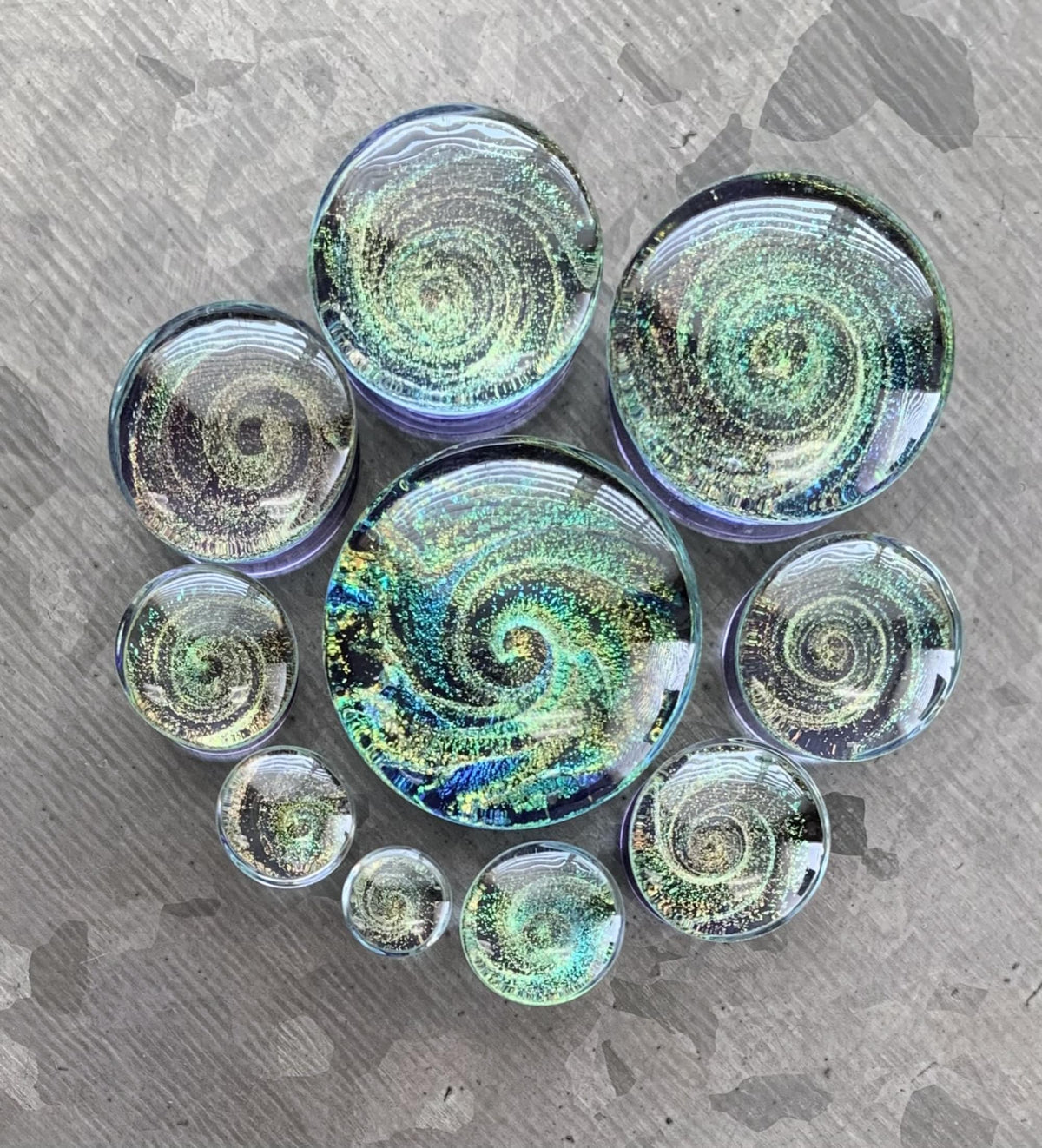 PAIR of Beautiful Lavender Sparkle Galaxy Swirl Design Pyrex Glass Plugs - Gauges 2g (6mm) through 1" (25mm) available!