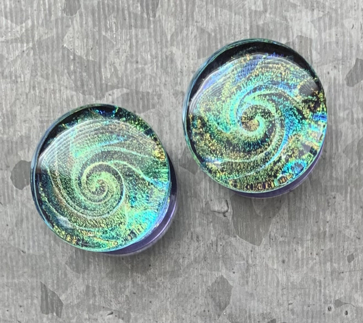 PAIR of Beautiful Lavender Sparkle Galaxy Swirl Design Pyrex Glass Plugs - Gauges 2g (6mm) through 1" (25mm) available!