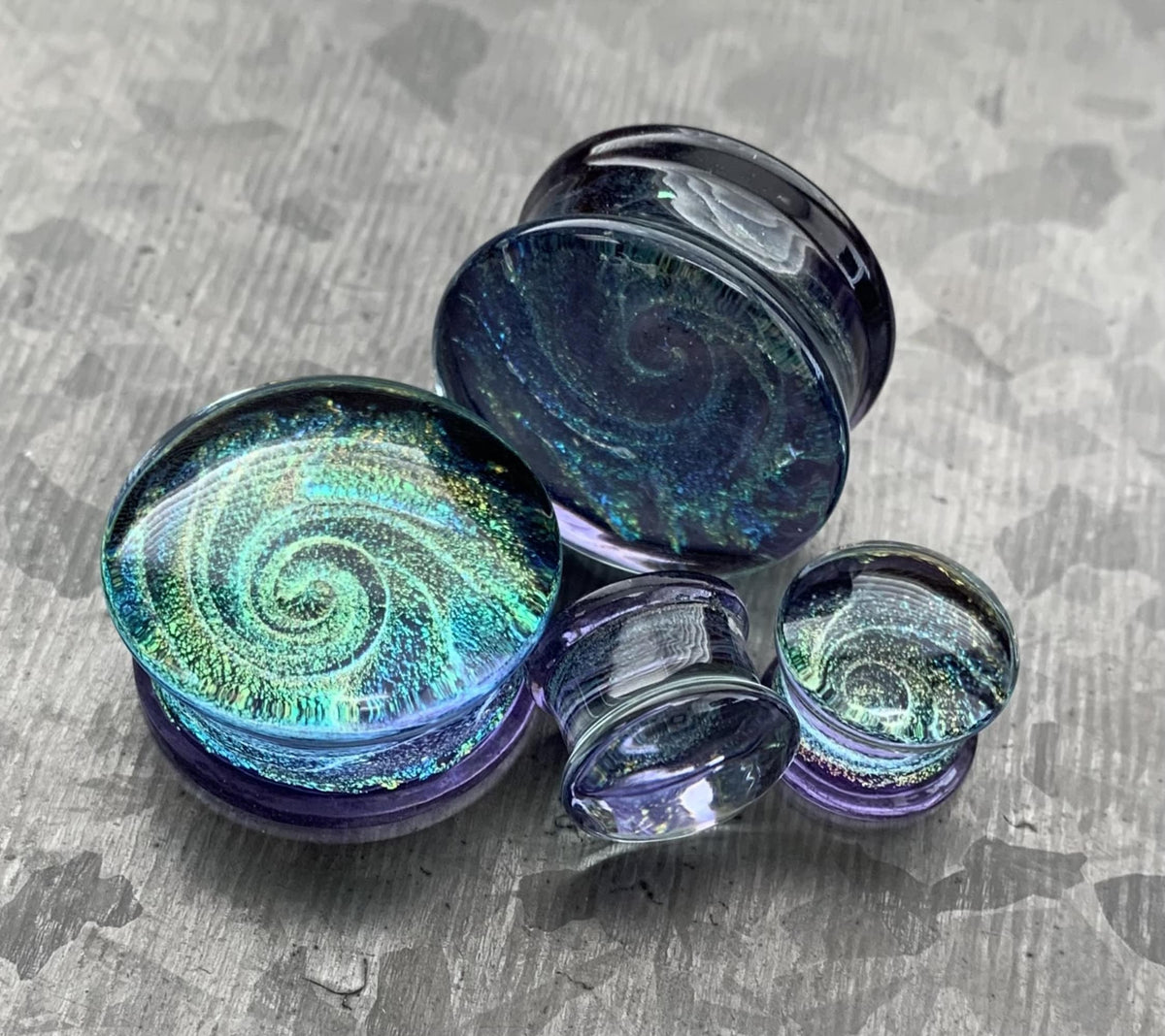 PAIR of Beautiful Lavender Sparkle Galaxy Swirl Design Pyrex Glass Plugs - Gauges 2g (6mm) through 1" (25mm) available!