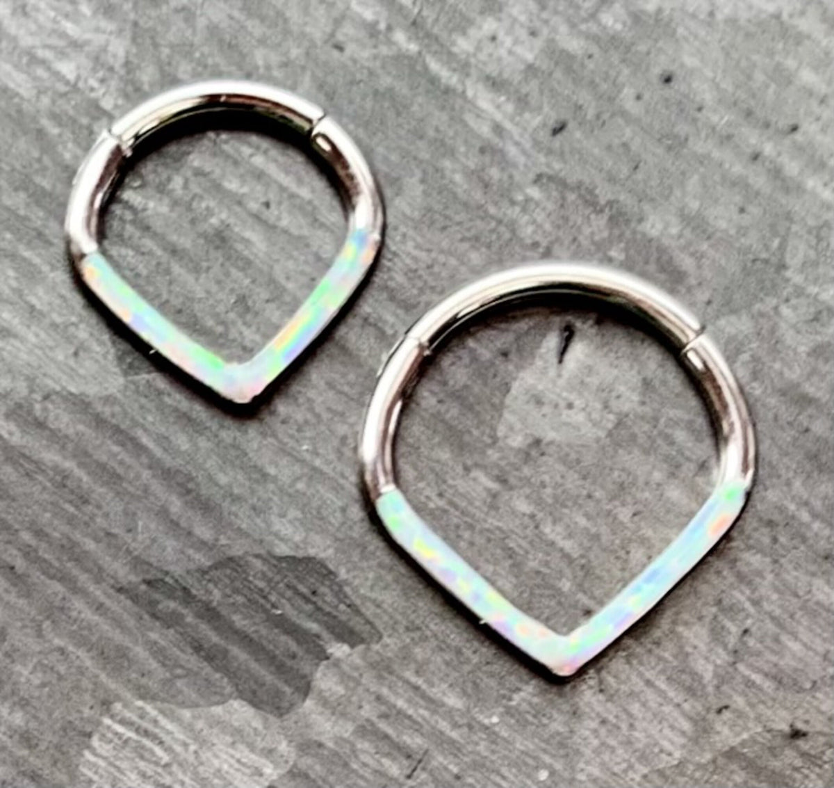 1 Piece Beautiful Chevron Opal Steel Front Hinged Segment Ring -16g - Choose 8mm or 10mm - Can be used for Septum, Helix & Daith!