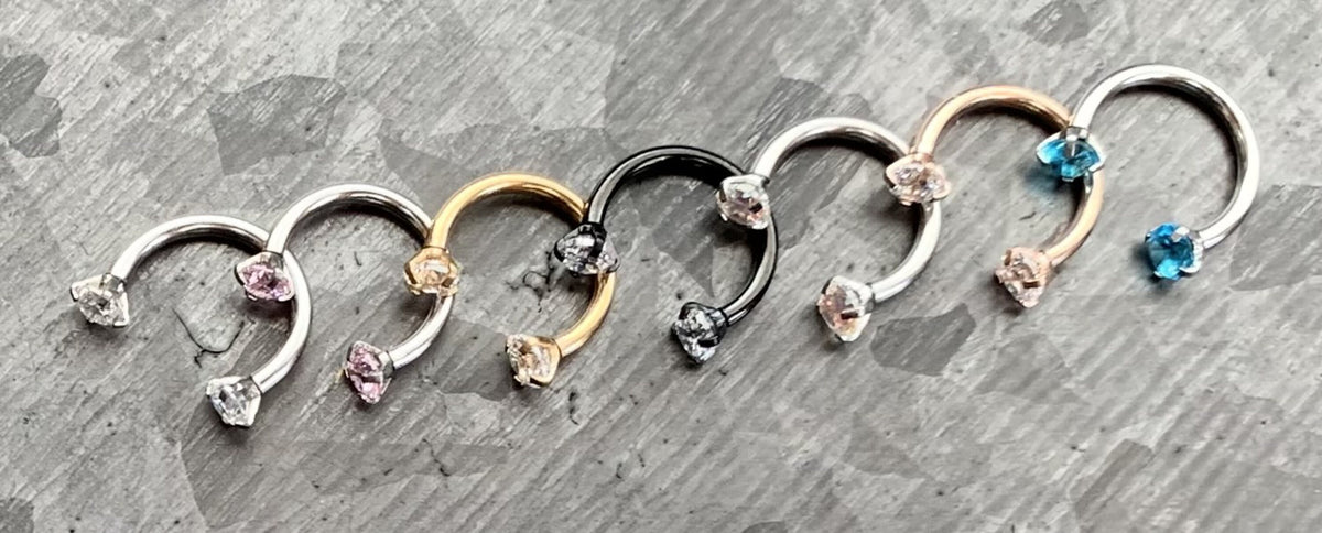 1pc Beautiful Internally Threaded Prong Set Gems Circular Horseshoe Barbell - 16g Septum, Helix Ring - You Choose Your Color!