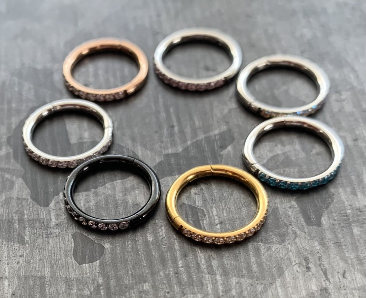 1pc Stunning 316L Surgical Steel with CNC Set CZ Gems Hinged Segment Ring / Hoop - Gauge 18g, 16g or 14g Diameter 10mm or 8mm available!